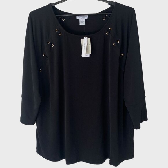 Carmen Marc Valvo Tops - Carmen Marc Valvo Scoop-Neck 3/4 Sleeve Blouse Women's 2X Grommet Lace-Up New